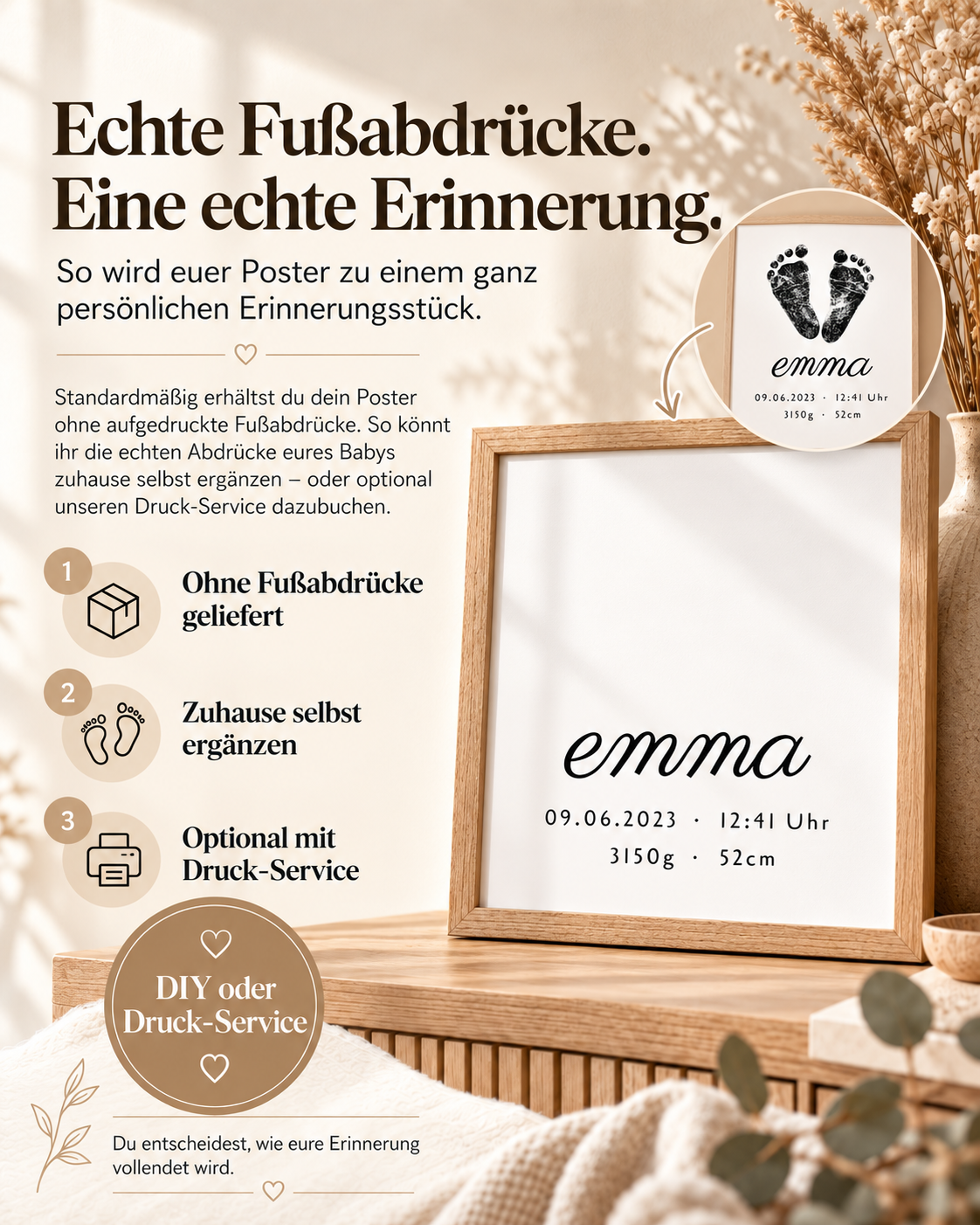Personalisiertes Geburtsposter - Baby Fußabdruck