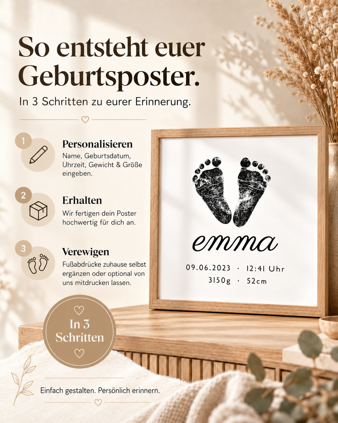 Personalisiertes Geburtsposter - Baby Fußabdruck