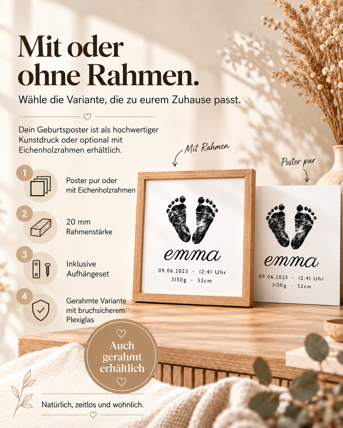 Personalisiertes Geburtsposter - Baby Fußabdruck